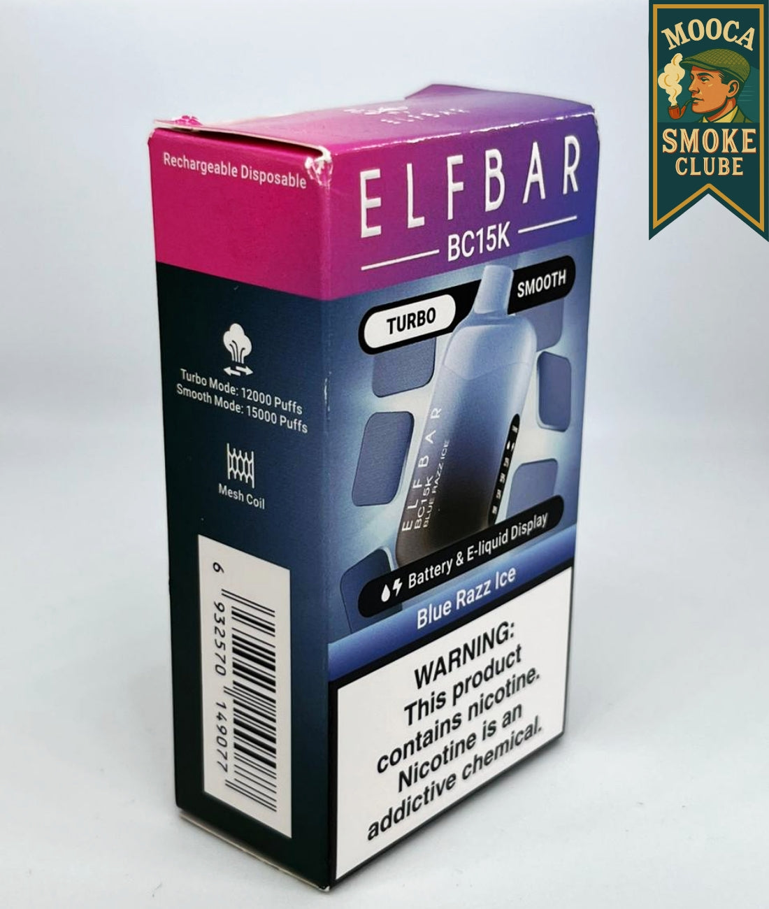 ELFBAR BC15K – Blue Razz Ice • 12.000–15.000 Puffs • Vape Descartável (Turbo + Smooth Mode + Mesh Coil + Display)