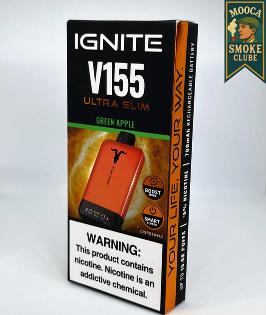 IGNITE V155 – Green Apple • 15.500 Puffs • Vape Descartável (Ultra Slim + Boost Mode + Smart Screen)