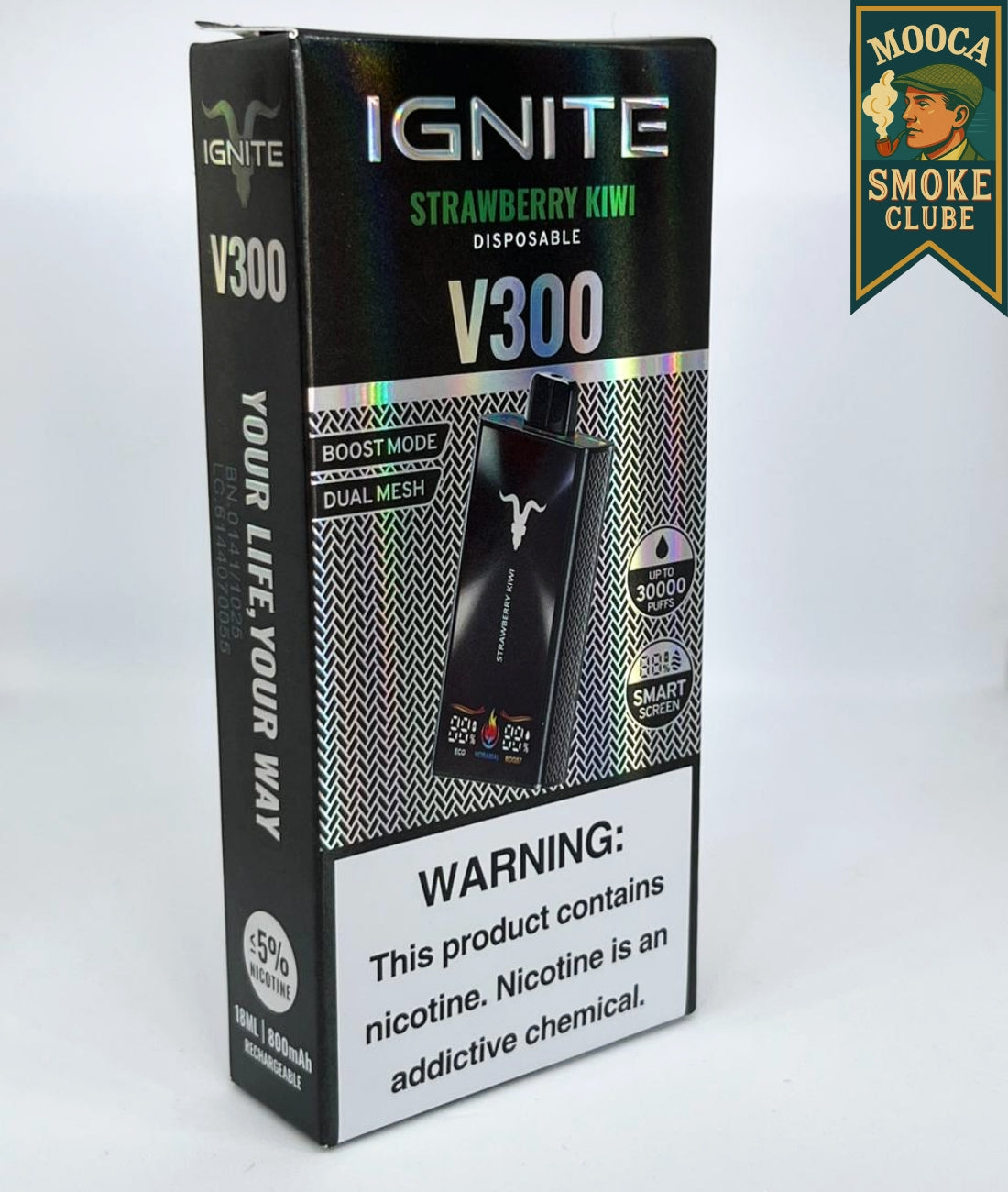 IGNITE V300 – Strawberry Kiwi • 30.000 Puffs • Vape Descartável (Dual Mesh + Boost Mode + Smart Screen)
