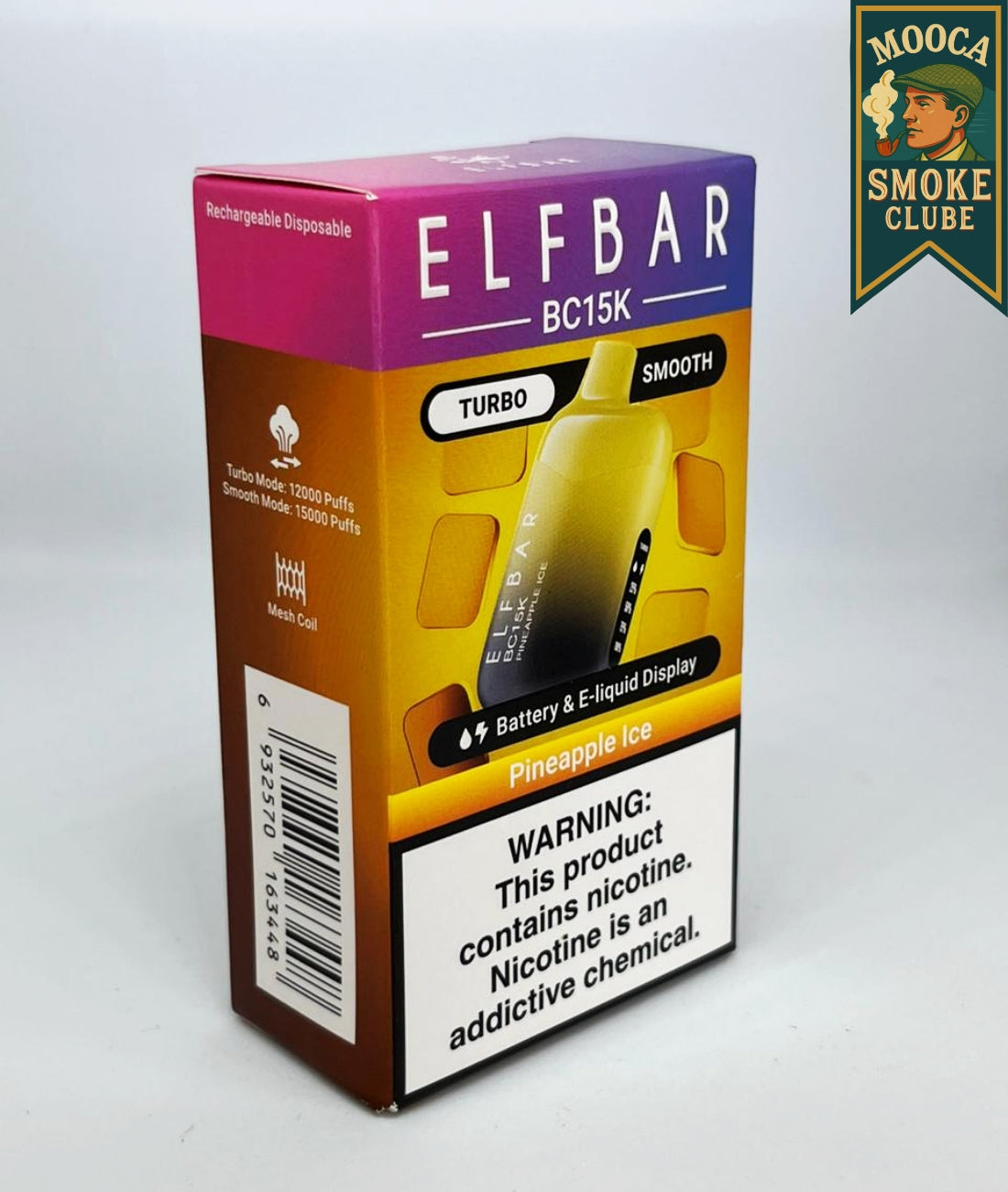 ELFBAR BC15K – Pineapple Ice • 12.000–15.000 Puffs • Vape Descartável (Turbo + Smooth Mode + Mesh Coil + Display)