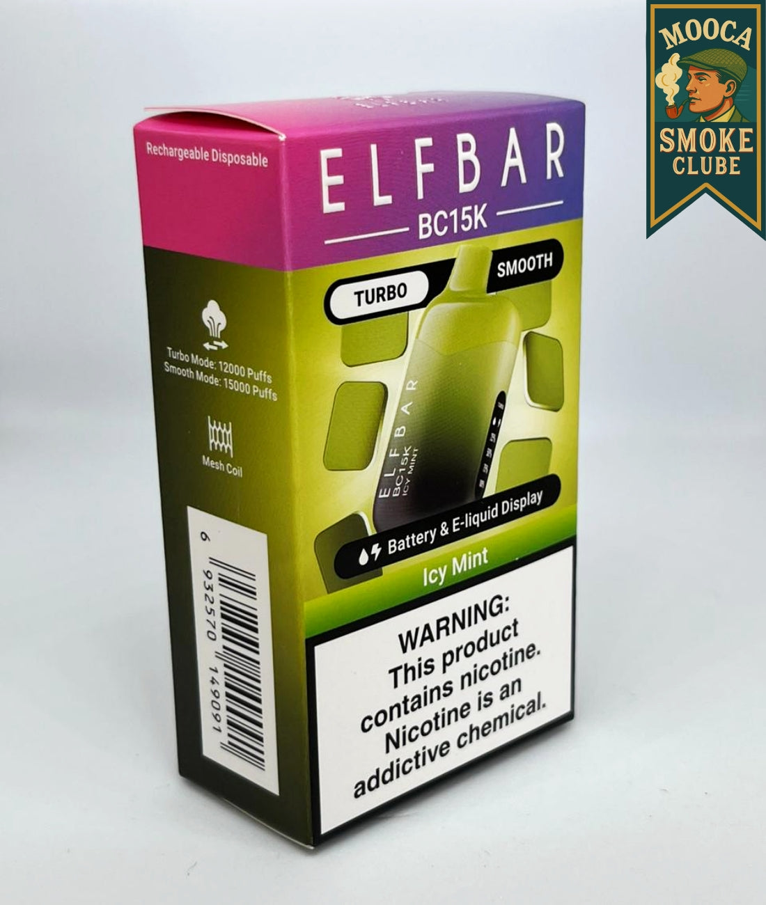 ELFBAR BC15K – Icy Mint • 12.000–15.000 Puffs • Vape Descartável (Turbo + Smooth Mode + Mesh Coil + Display)
