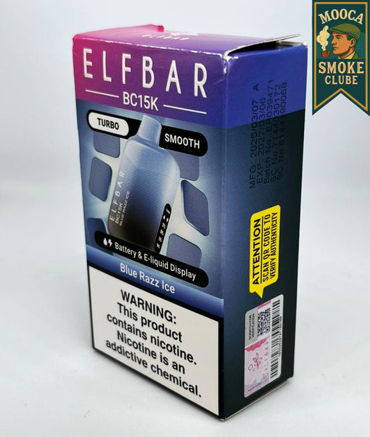 ELFBAR BC15K – Blue Razz Ice • 12.000–15.000 Puffs • Vape Descartável (Turbo + Smooth Mode + Mesh Coil + Display)