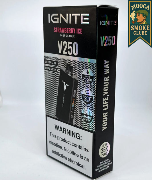 IGNITE V250 – Strawberry Ice • 25.000 Puffs • Vape Descartável (Dual Mesh + Boost Mode)