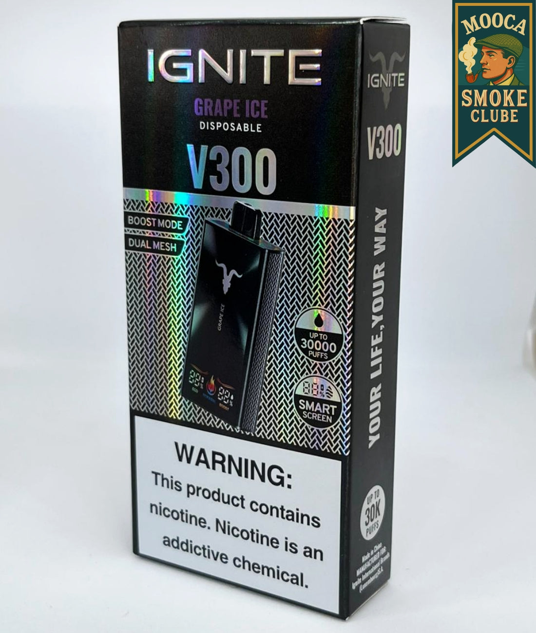 IGNITE V300 – Grape Ice • 30.000 Puffs • Vape Descartável (Dual Mesh + Boost Mode + Smart Screen)