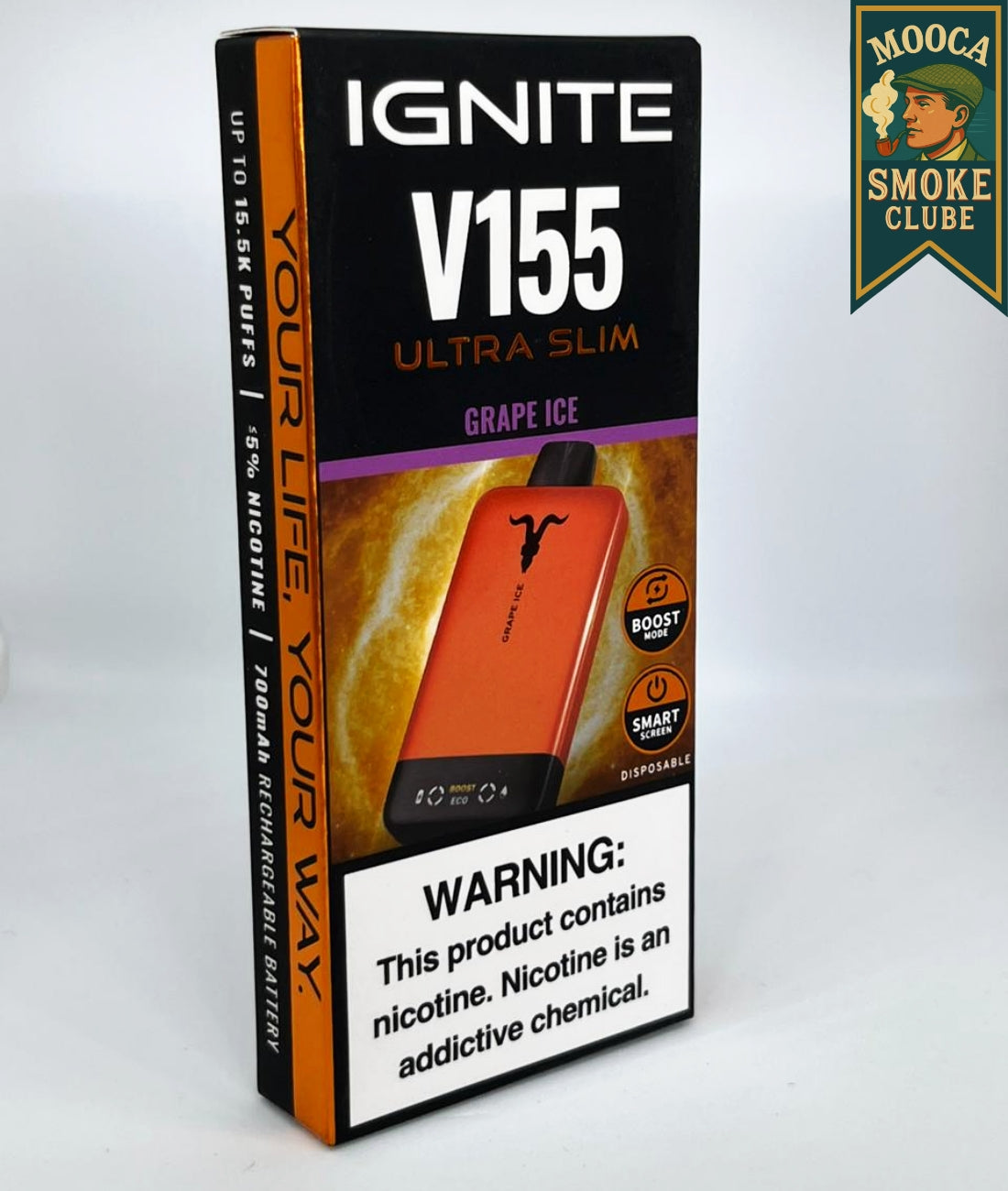 IGNITE V155 – Grape Ice • 15.500 Puffs • Vape Descartável (Ultra Slim + Boost Mode + Smart Screen)