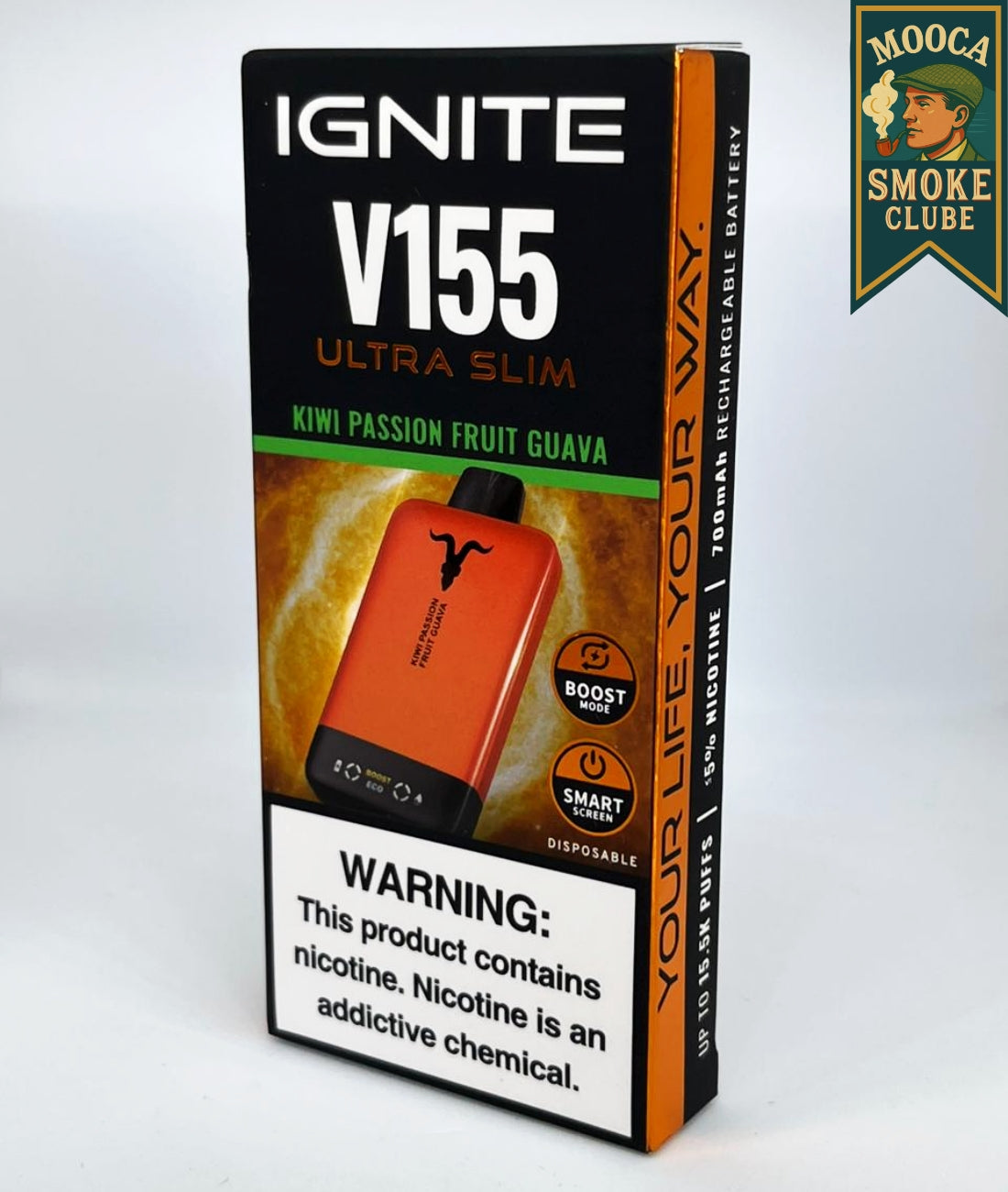 IGNITE V155 – Kiwi Passion Fruit Guava • 15.500 Puffs • Vape Descartável (Ultra Slim + Boost Mode + Smart Screen)