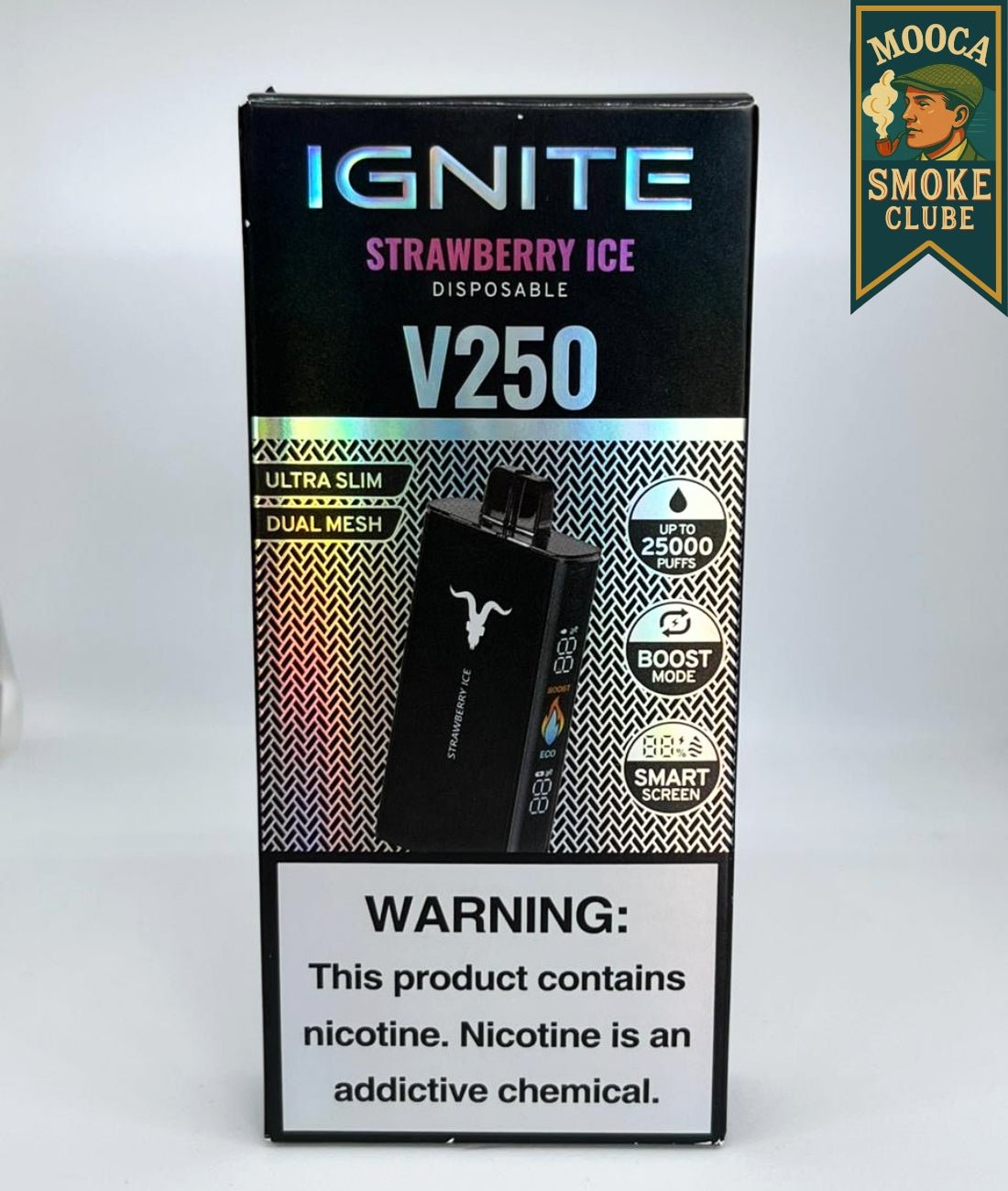 IGNITE V250 – Strawberry Ice • 25.000 Puffs • Vape Descartável (Dual Mesh + Boost Mode)