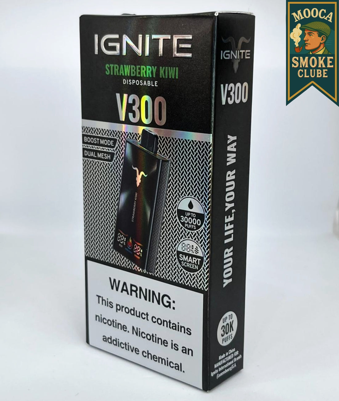 IGNITE V300 – Strawberry Kiwi • 30.000 Puffs • Vape Descartável (Dual Mesh + Boost Mode + Smart Screen)