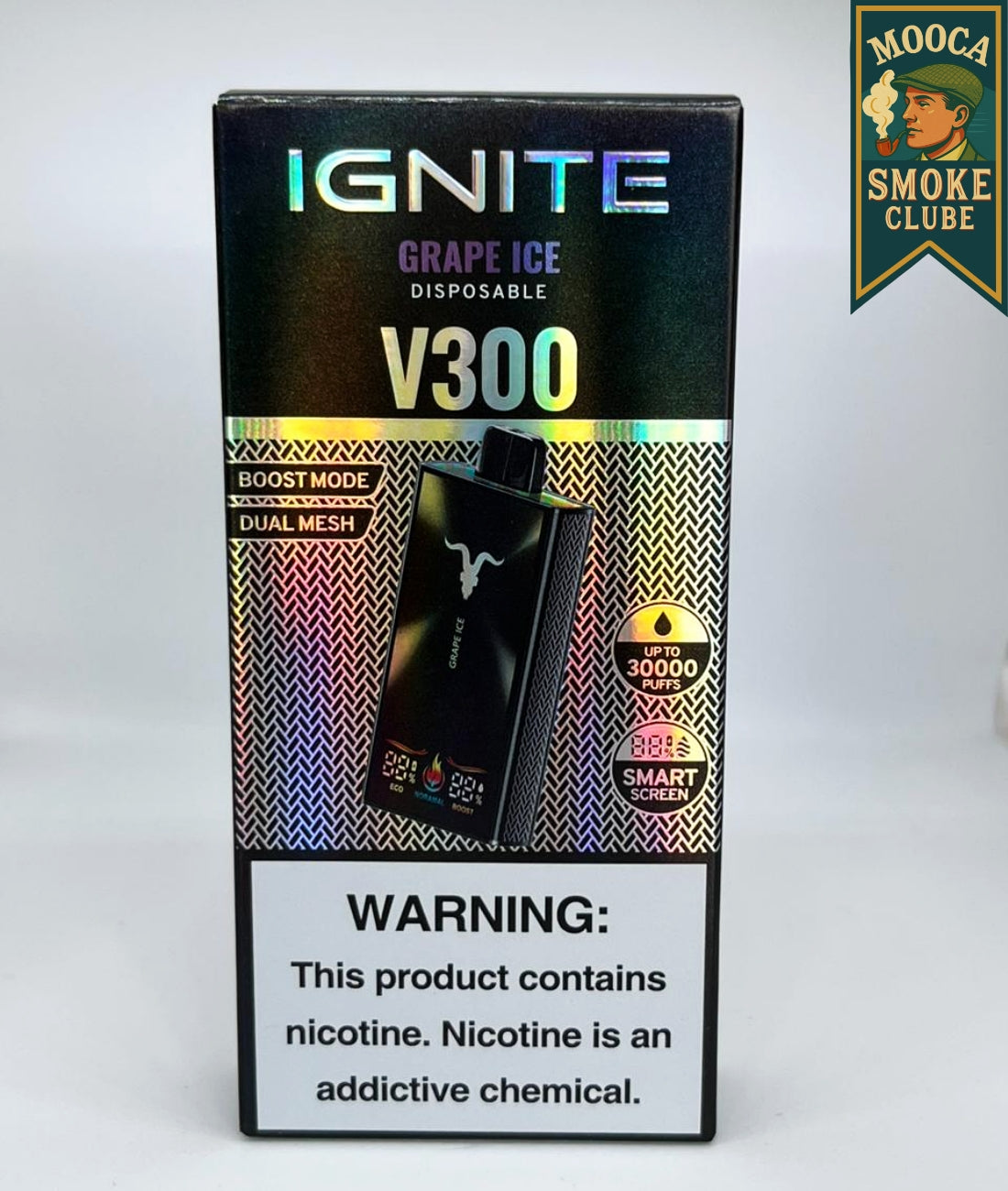 IGNITE V300 – Grape Ice • 30.000 Puffs • Vape Descartável (Dual Mesh + Boost Mode + Smart Screen)