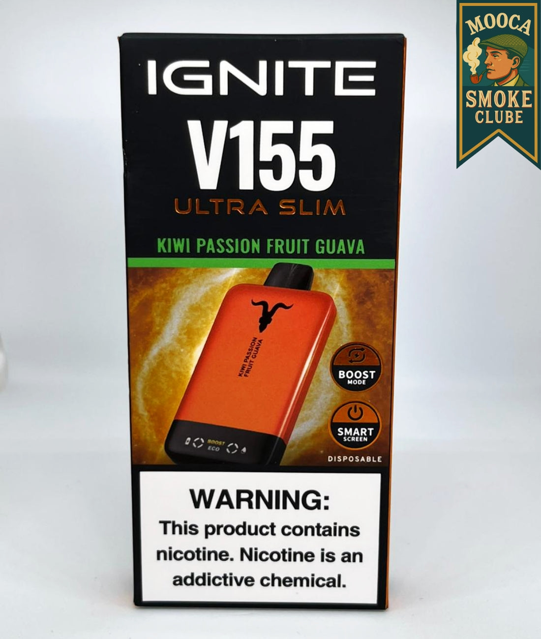 IGNITE V155 – Kiwi Passion Fruit Guava • 15.500 Puffs • Vape Descartável (Ultra Slim + Boost Mode + Smart Screen)