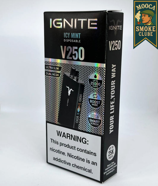 IGNITE V250 – Icy Mint • 25.000 Puffs • Vape Descartável (Dual Mesh + Boost Mode + Smart Screen)