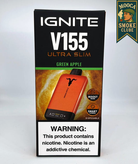 IGNITE V155 – Green Apple • 15.500 Puffs • Vape Descartável (Ultra Slim + Boost Mode + Smart Screen)