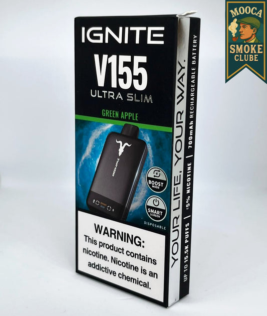 IGNITE V155 – Green Apple • 15.500 Puffs • Vape Descartável (Ultra Slim + Boost Mode + Smart Screen)