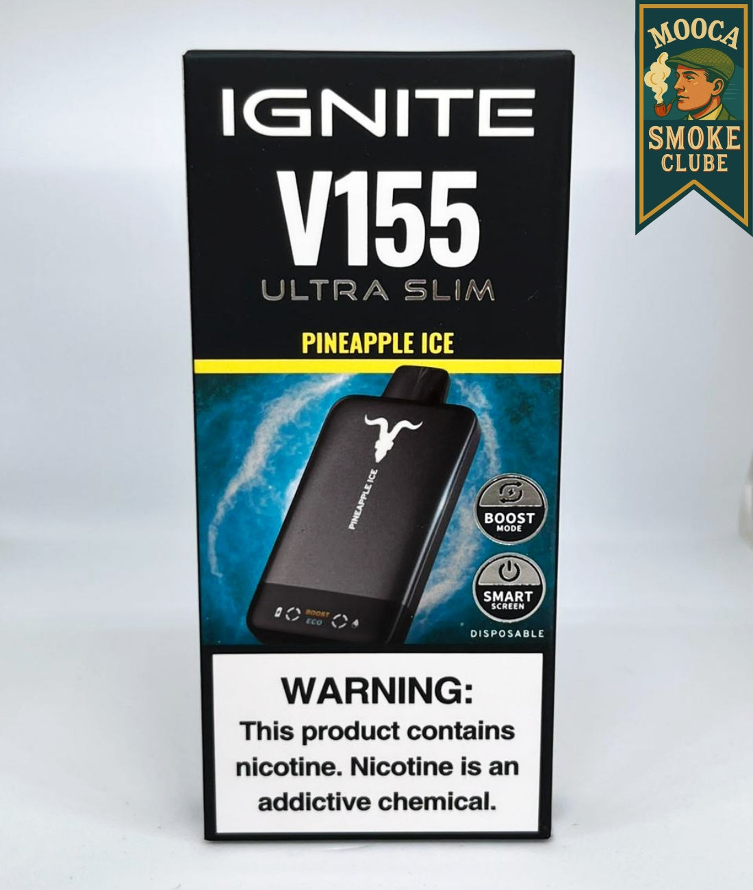 IGNITE V155 – Pineapple Ice • 15.500 Puffs • Vape Descartável (Ultra Slim + Boost Mode + Smart Screen)