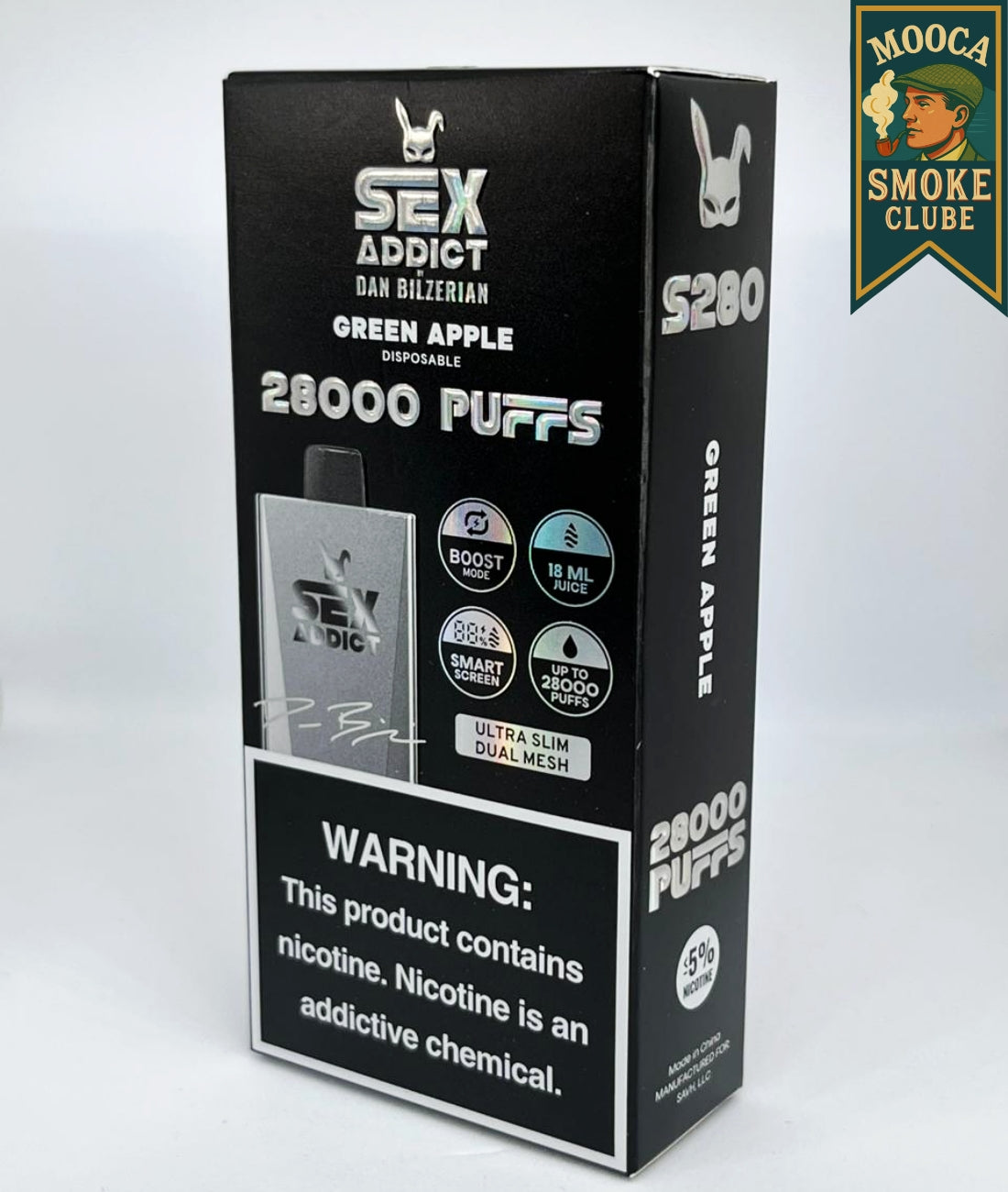 SEX ADDICT S280 – Green Apple • 28.000 Puffs • Vape Descartável (Boost Mode + Dual Mesh + Smart Screen)
