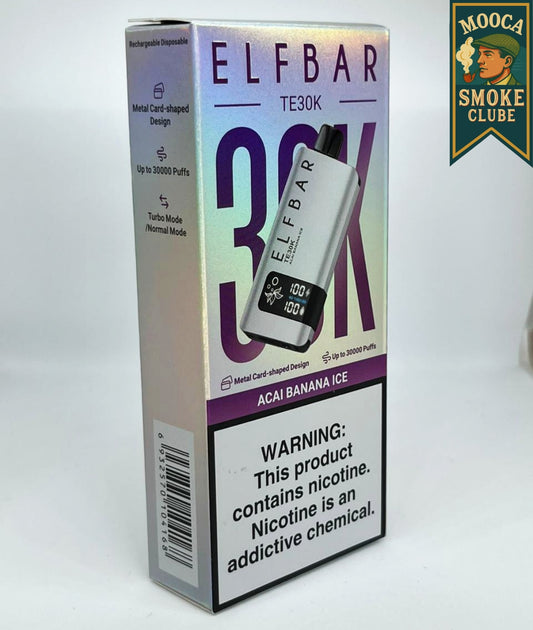 ELFBAR TE30K – Açaí Banana Ice • 30.000 Puffs • Vape Descartável (Turbo + Normal Mode + Display + Metal Card Design)