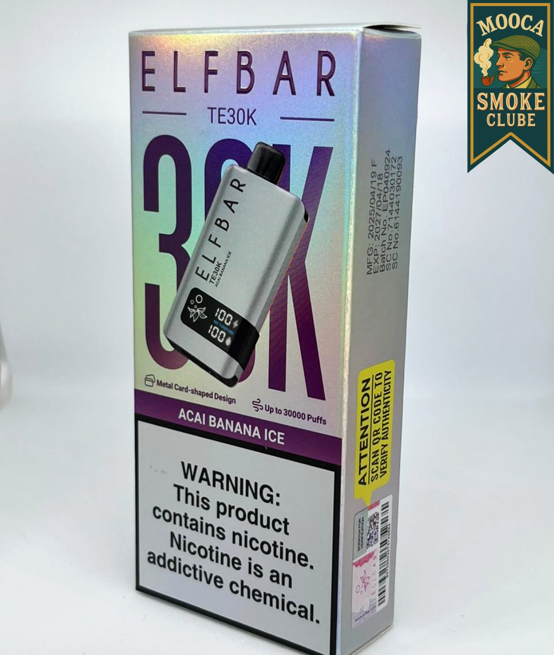 ELFBAR TE30K – Açaí Banana Ice • 30.000 Puffs • Vape Descartável (Turbo + Normal Mode + Display + Metal Card Design)