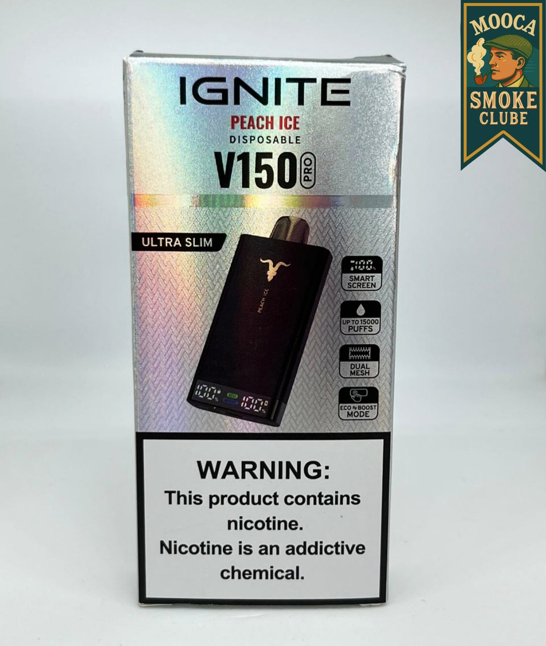 IGNITE V150 PRO – Peach Ice • 15.000 Puffs • Vape Descartável (Ultra Slim + Dual Mesh + Smart Screen)