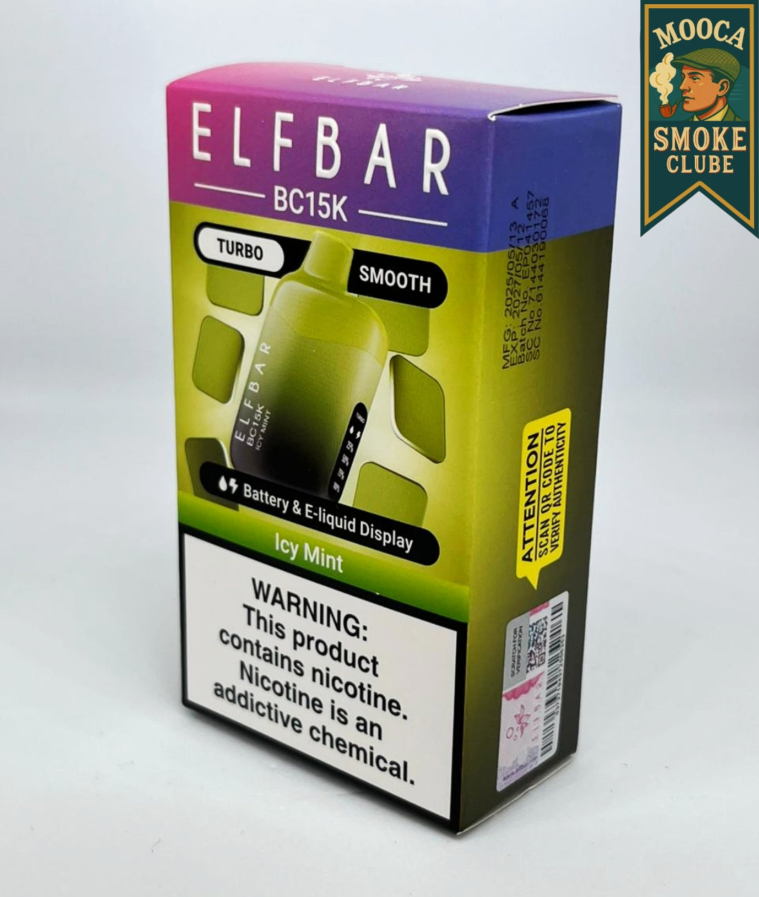 ELFBAR BC15K – Icy Mint • 12.000–15.000 Puffs • Vape Descartável (Turbo + Smooth Mode + Mesh Coil + Display)